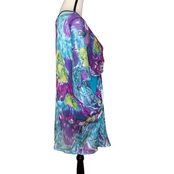 Gibson Teal Tank With Watercolor Silk Overlay Top Sz S - Picture 4 of 15